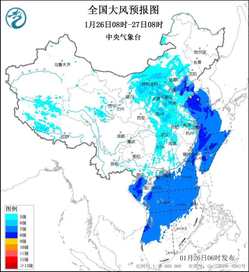 图3 全国大风预报图(