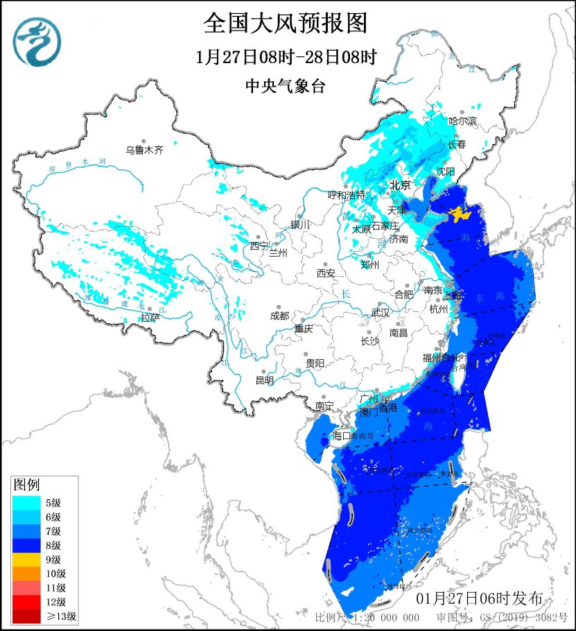图2 全国大风预报图(