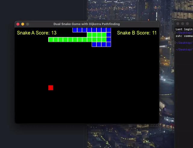 prompt:create a snake game, where snakes compete with each other