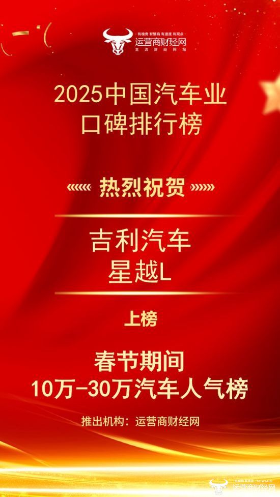 “春节期间10万-30万汽车人气榜”名单揭晓：吉利星越L榜上有名！