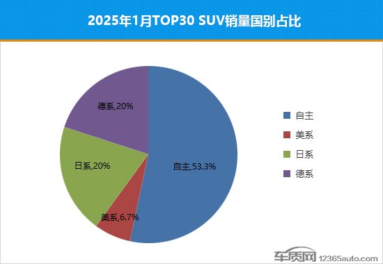 2025年1月TOP30 SUV销量投诉量对应点评