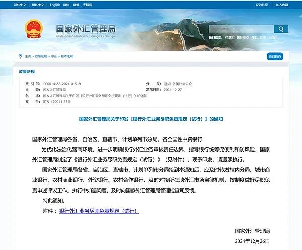 银行外汇业务尽职免责规定 试行_外汇风险对银行_外汇业务责任边界与免责情形