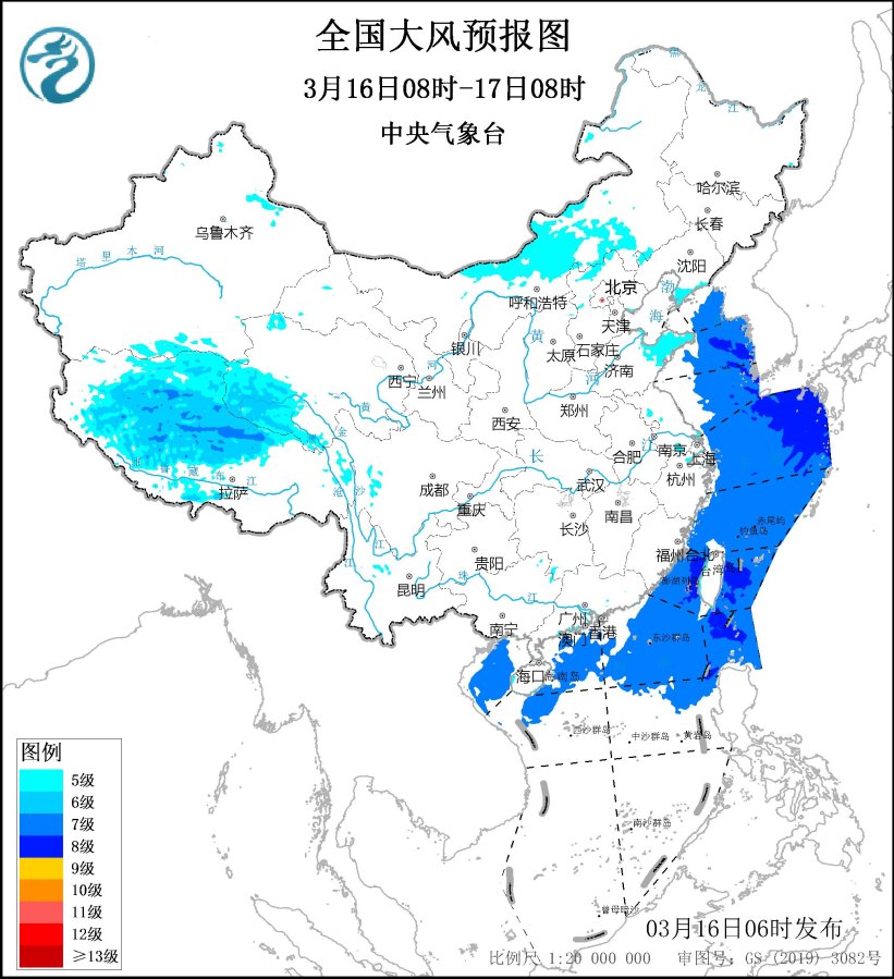 图1 全国大风预报图(
