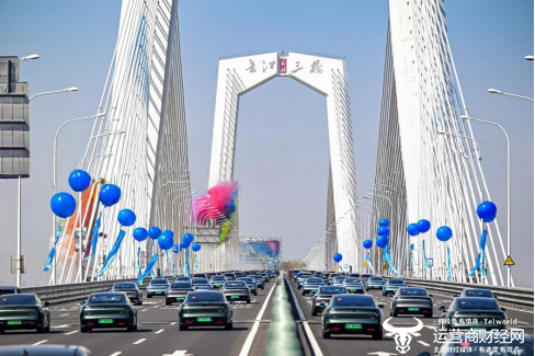 图为3月18日,奇瑞全品牌车型组成的百车方阵,以智驾模式跨越芜湖长江三桥