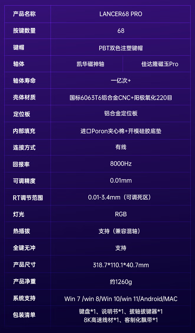 京东机械师 Lancer68 Pro 键盘凯华磁神轴券后 429 元领 100 元券