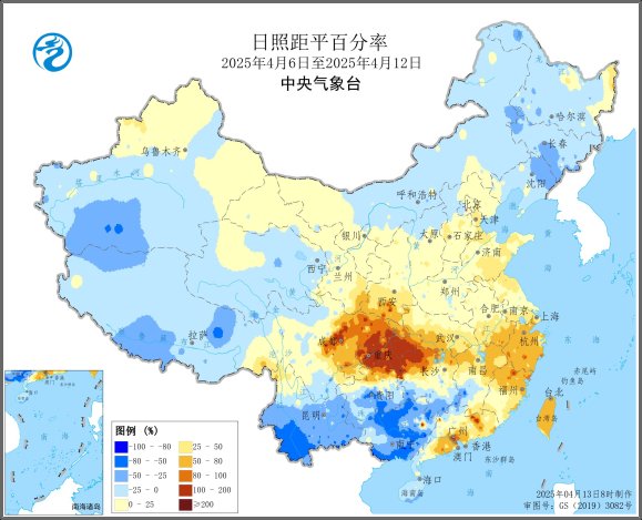 图3 全国日照距平百分率