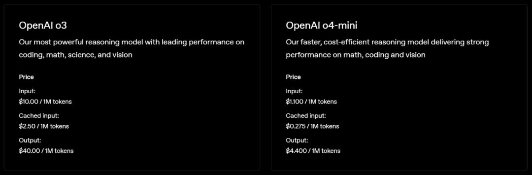 圖 | o3 和 o4-mini 定價(來源:OpenAI)