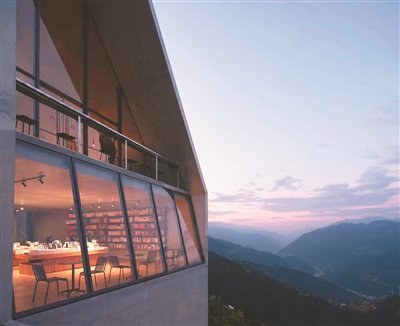 怒江大峽穀先鋒書店與山景。奧觀建築視覺供圖