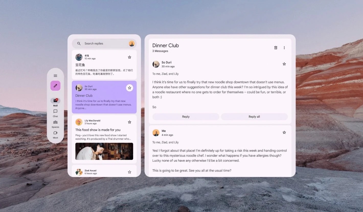Android XR 下的應用界面,圖/ Google