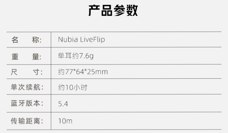 京东努比亚(nubia)AI 蓝牙耳挂 LiveFlip15mm 单元 | IPX4 抗水防溅国补价 152.2 元直达链接
