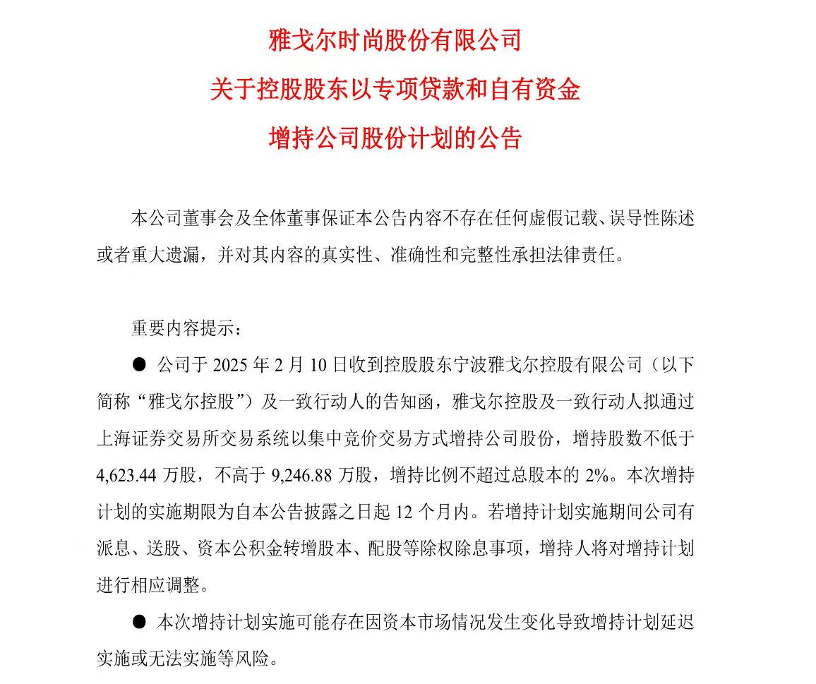 雅戈尔发布的公告。图源官网