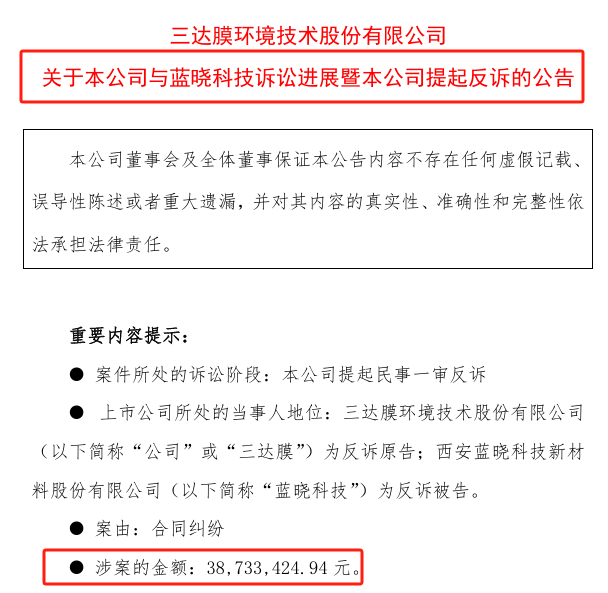 两陕企“诉讼战”进展:三达膜一审败北