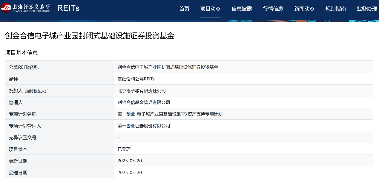上交所受理该项目截图