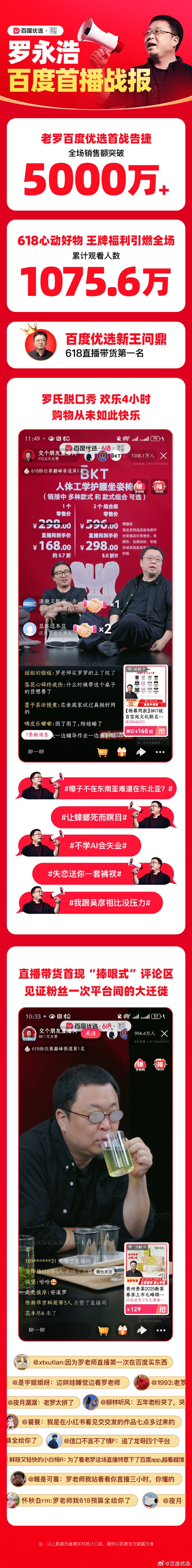罗永浩直播首秀销售额超5000万！6月15日加场8小时
