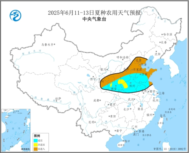 图3 2025年6月11-13日夏种农用天气预报