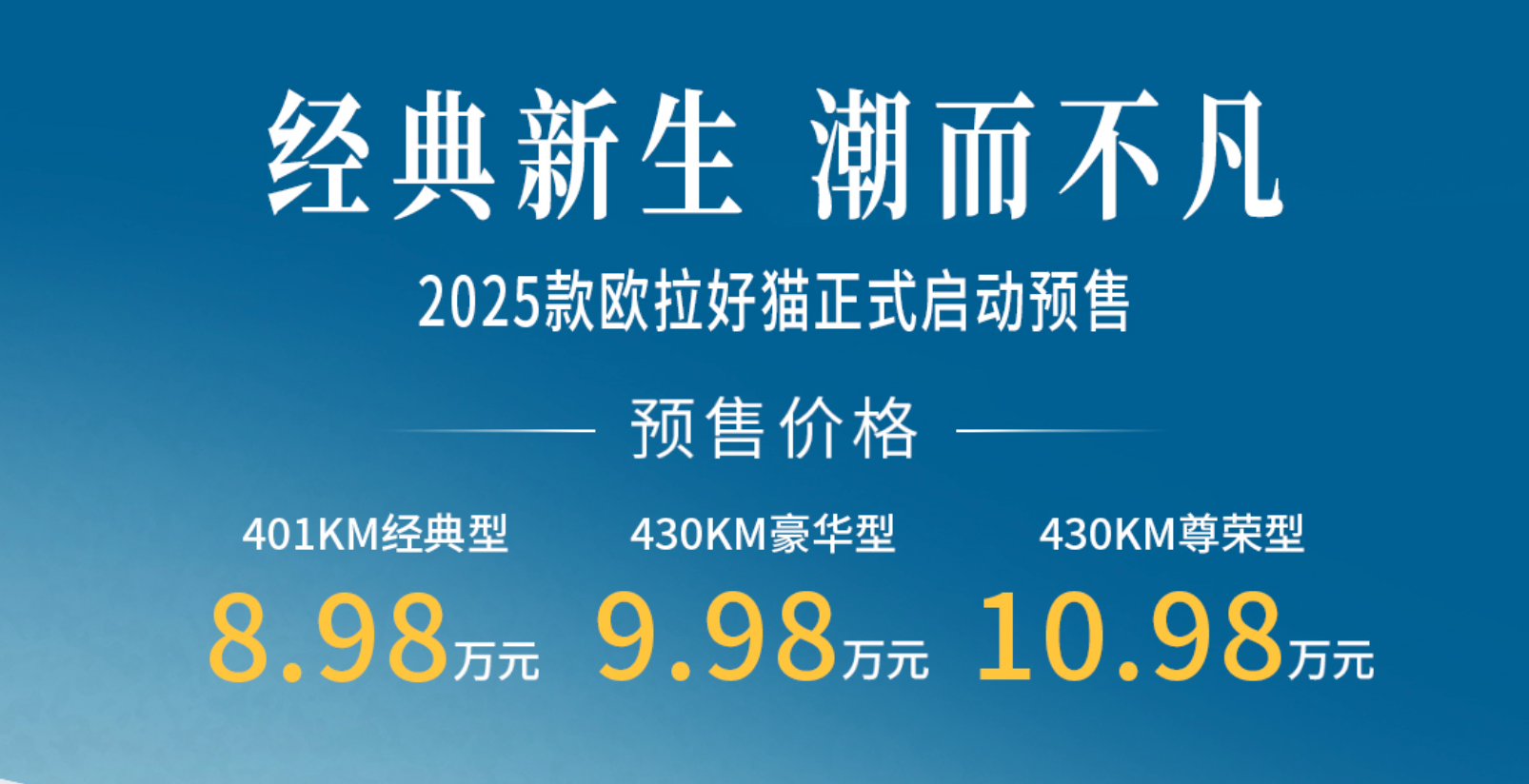 2025款欧拉好猫开启预售,价格8.98 万元起