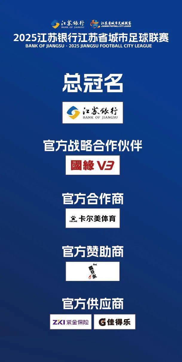 5月9日,2025年江苏省城市足球联赛第一轮转播计划发布时公布的赞助商名单。(图源:江苏省城市足球联赛)