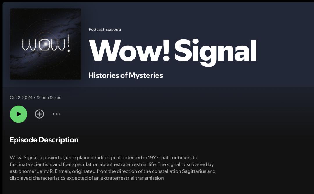 Histories of Mysteries 的其中一集,講述了「wow! 信號」的故事