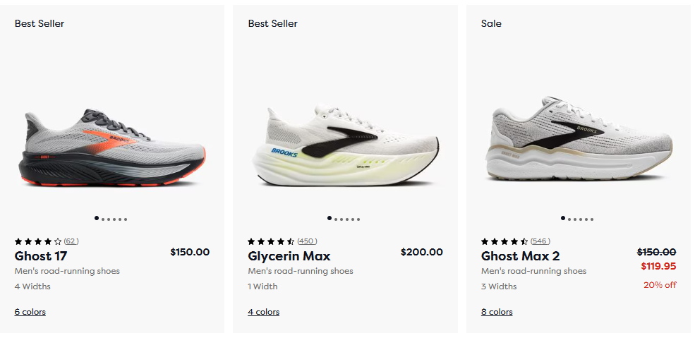 截图来源于Brooks官网商城