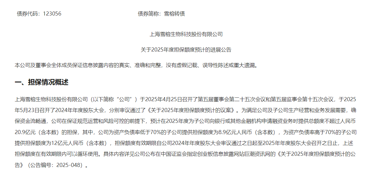 雪榕生物为子公司提供1000万担保 实际担保余额超11亿