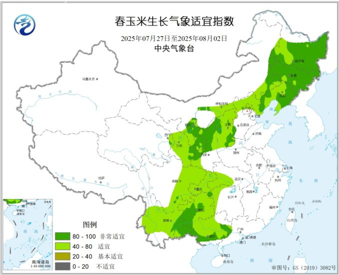 附图3 春玉米生长气象适宜指数
