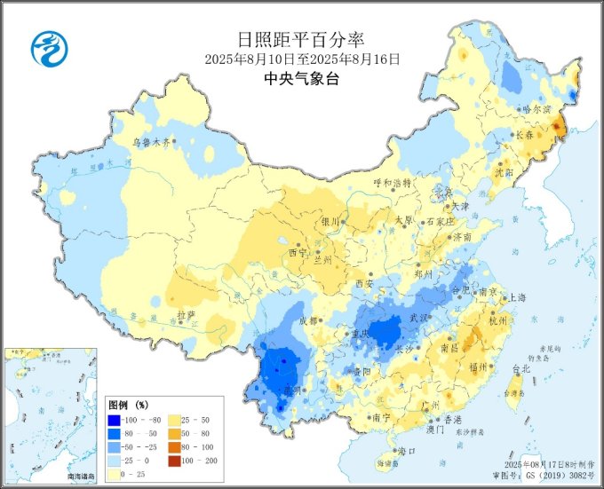 图3 全国日照距平百分率