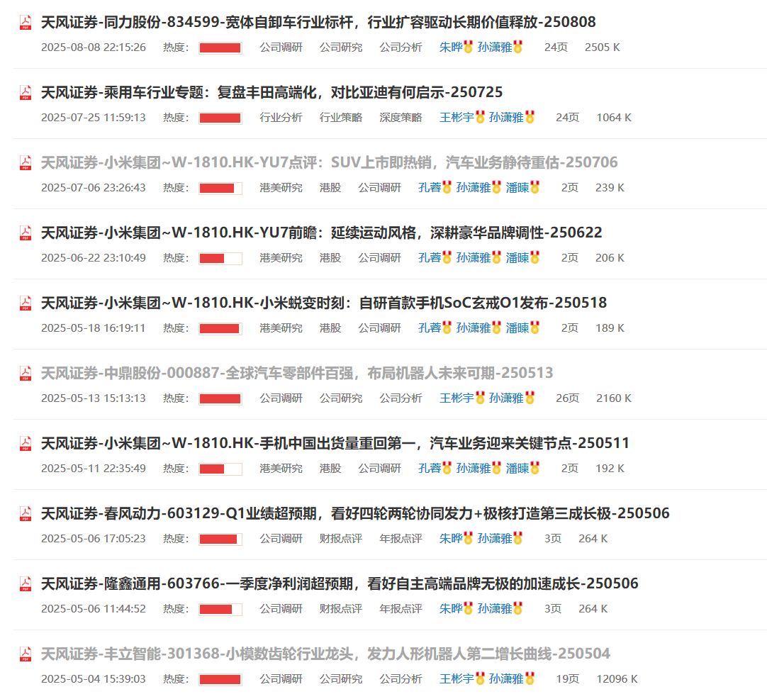 孙潇雅5月来发布的署名研报 截图自:慧博智能终端
