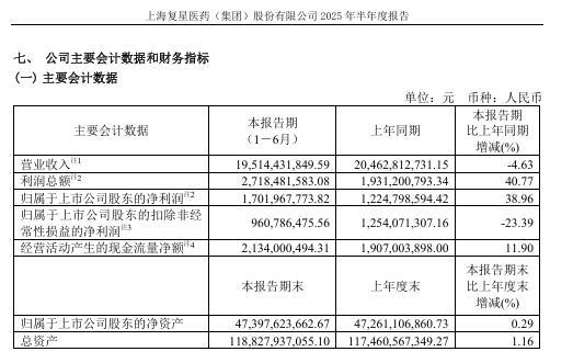 图片来源:复星医药2025年半年报截图