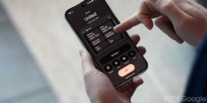 ▲ 通话时也能提供航班信息的 Magic Cue,图源:9to5Google