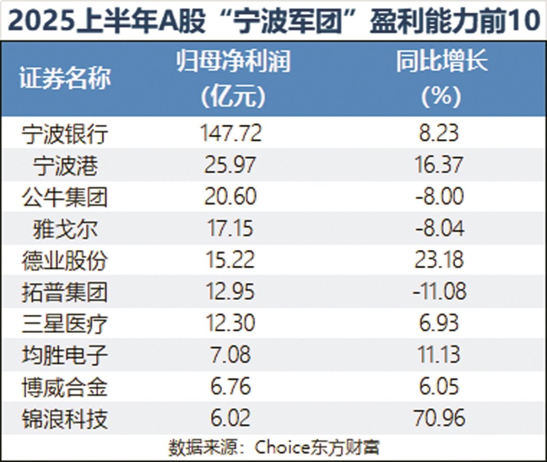 2025上半年A股“宁波军团”盈利能力前10数据来源:Choice东方财富