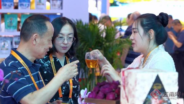 云南的花果茶吸引着各地嘉宾,大家品尝后纷纷购买