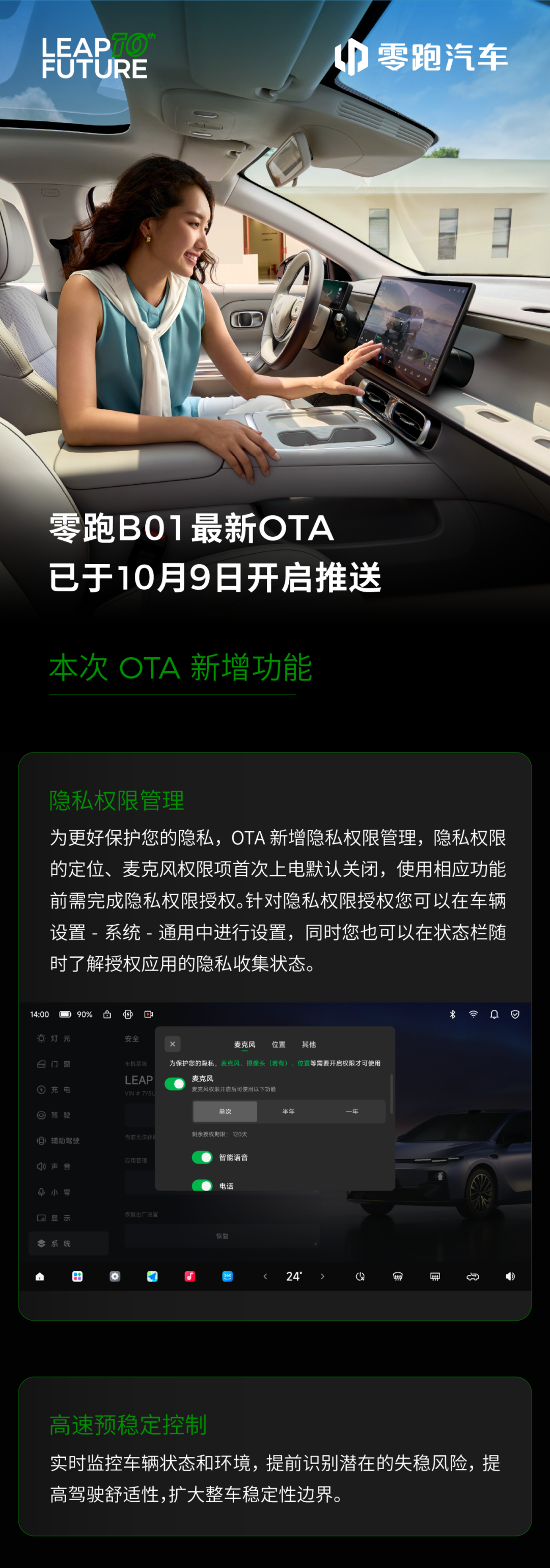 零跑B01 OTA于今日陆续开启推送