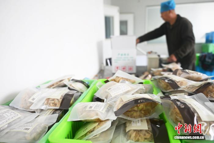 10月9日，在位於甘肅省蘭州市七里河區一百合加工基地內，工作人員進行百合產品生產加工作業。中新社記者 李亞龍 攝