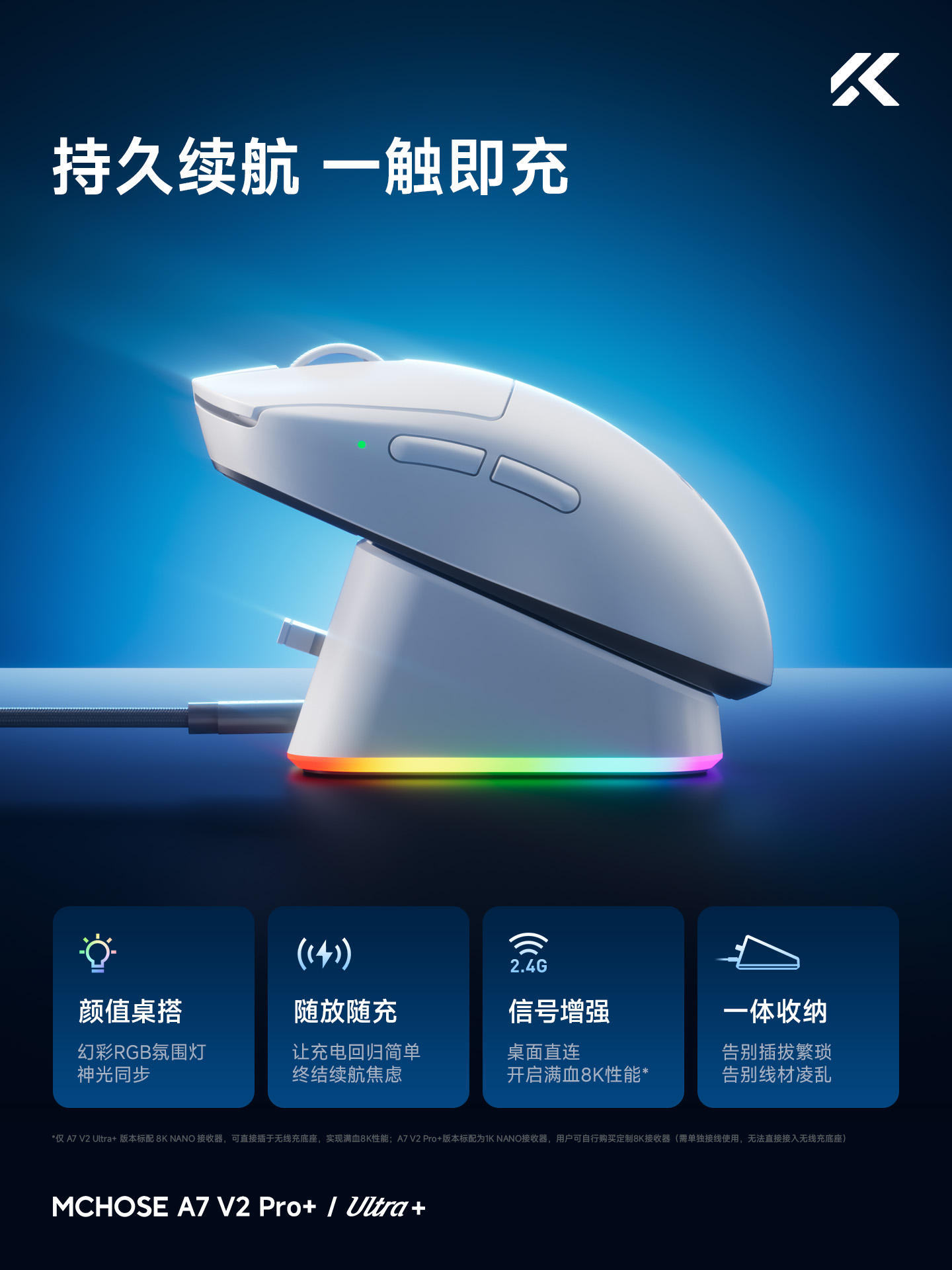 迈从推出 A7 V2 Pro+ / Ultra+ 中大手鼠标：新增磁吸无线充电支持