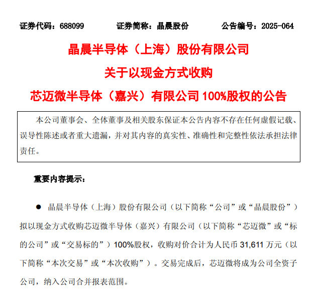 图2:晶晨股份收购公告