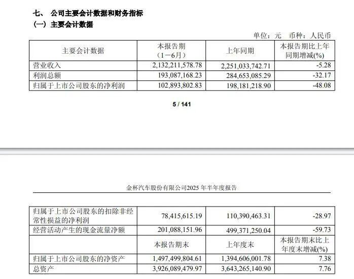 　　金杯汽车2025年半年度报告截图