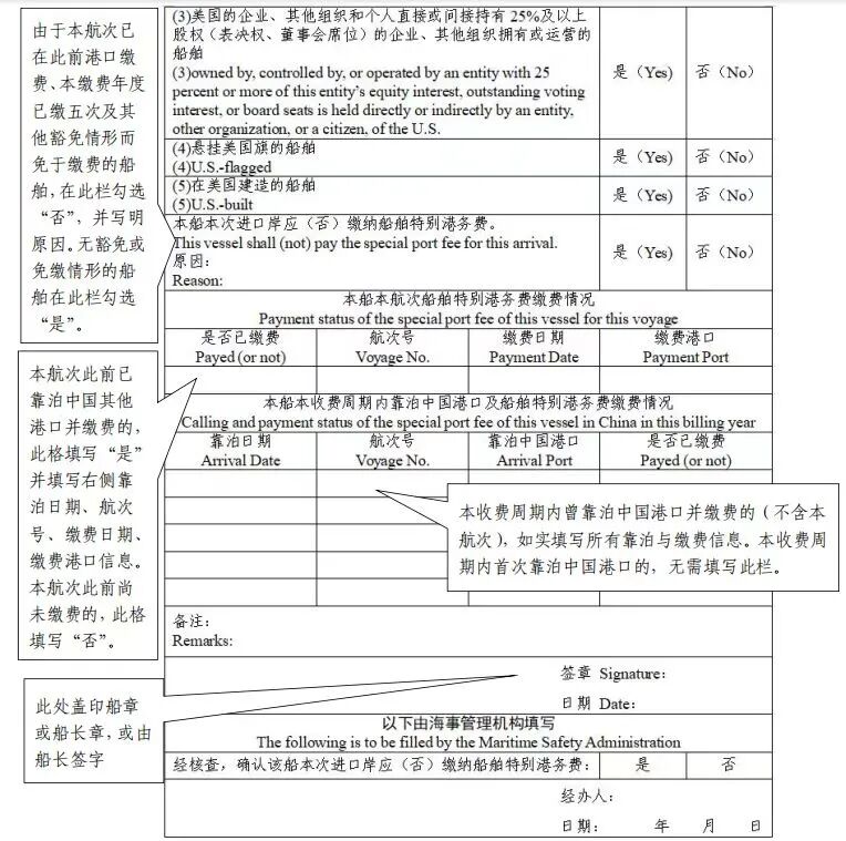 《船舶涉美信息报告表》
