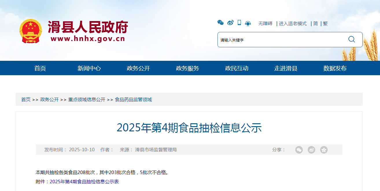 2025年第4期食品抽检信息公示
