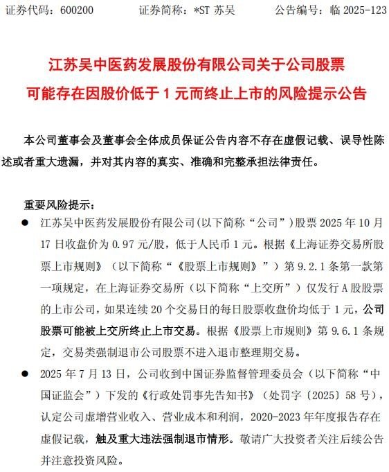*ST苏吴涨停后再警示退市风险，受损股民可登记索赔