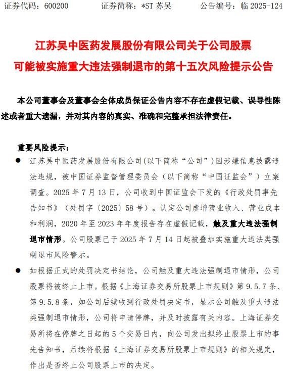 *ST苏吴涨停后再警示退市风险，受损股民可登记索赔