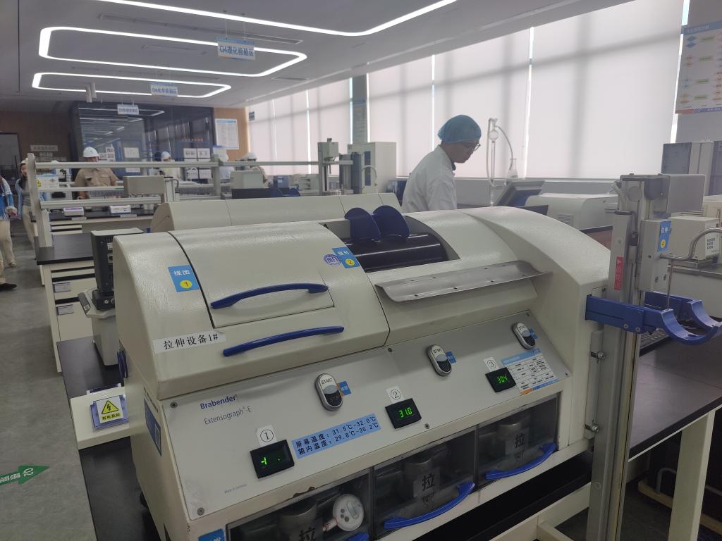 10月16日,在中粮(成都)粮油工业有限公司面粉厂的品检中心,技术人员在对面粉加工所用原粮进行质量检测。新华网 李然 摄