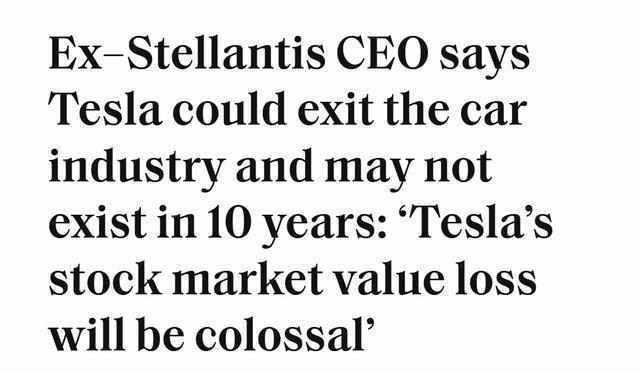 Stellantis前CEO：特斯拉可能在10年后不复存在