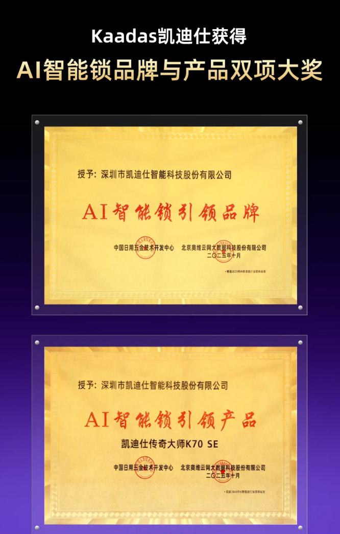 双团标起草者实力背书！Kaadas凯迪仕AI智能锁斩获六大奖项，闪耀中国国际五金展