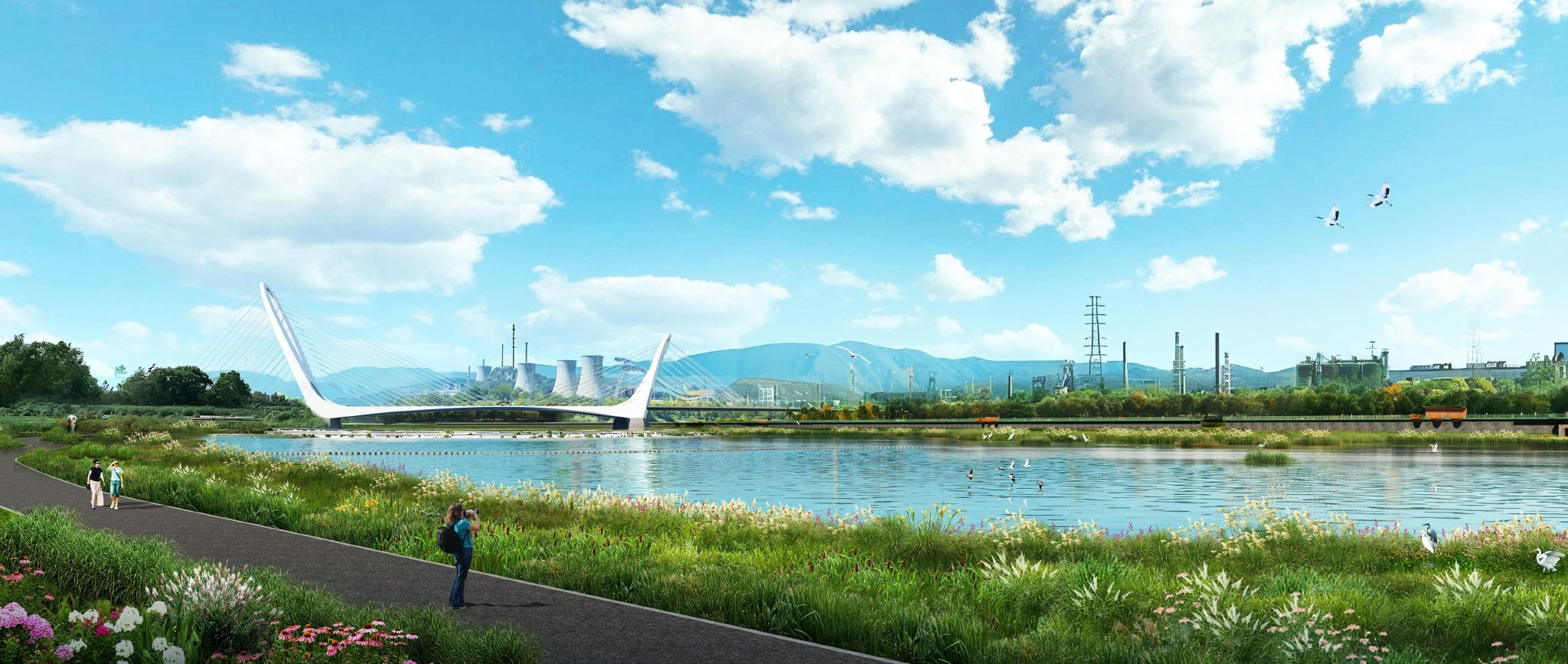 永定河左岸堤防新建慢行系统效果图