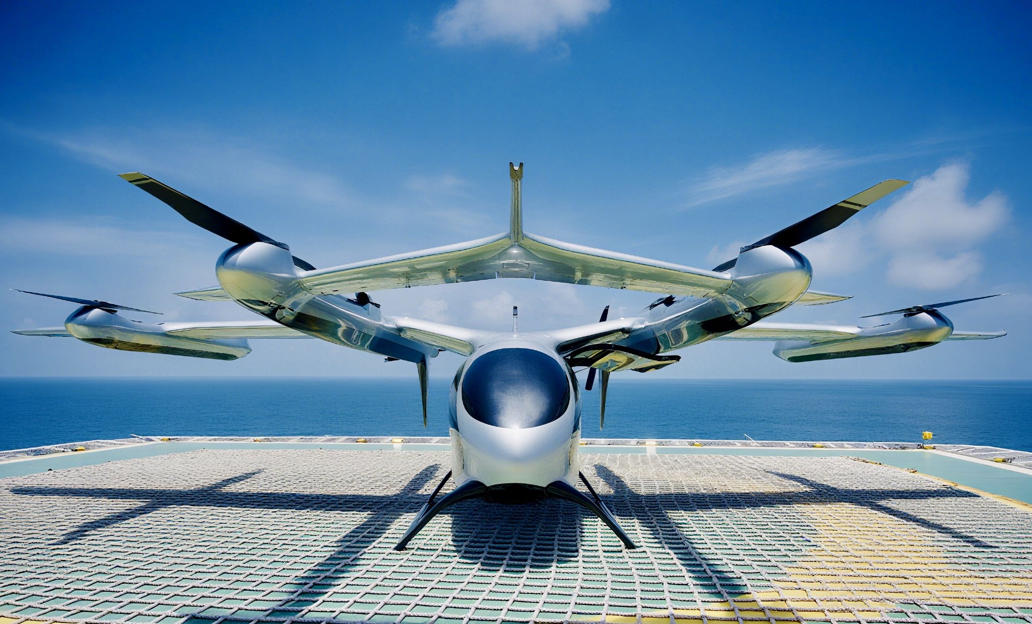 我国自主研发的大型电动垂直起降航空器（eVTOL）“凯瑞鸥”。图源：中国海油