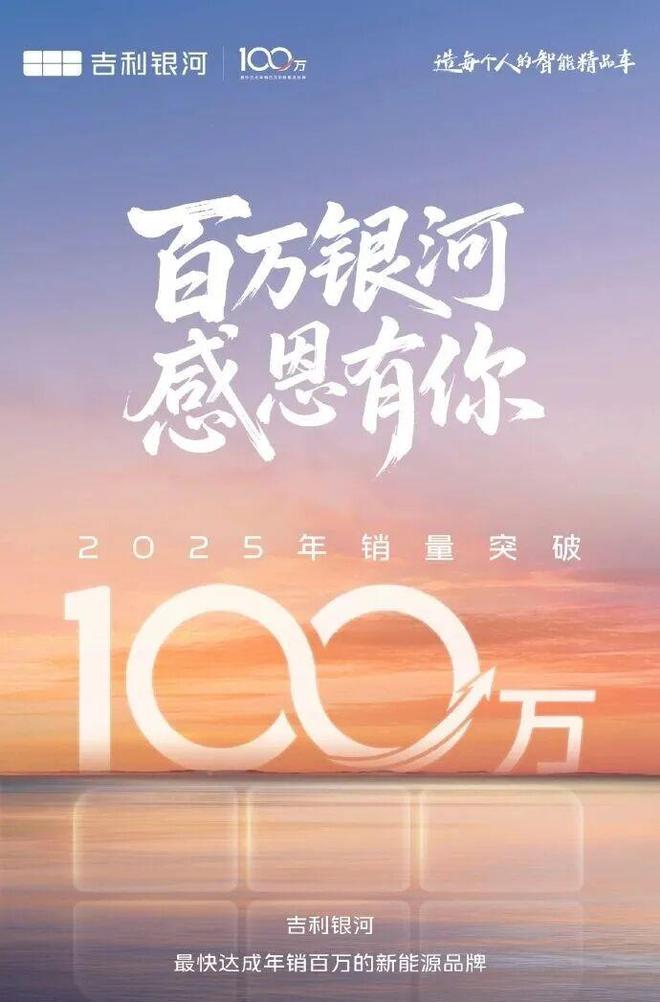 吉利银河成最快年销百万新能源品牌！