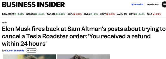 马斯克与奥特曼再起冲突:Roadster退款风波点燃新一轮口水战