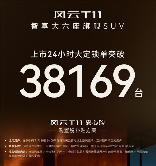 奇瑞风云T11 24小时大定破3.8万台！尹同跃：发展新能源车 我们起大早赶上了大集