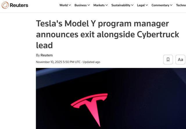 特斯拉再失核心干将：Model Y与Cybertruck负责人宣布离职