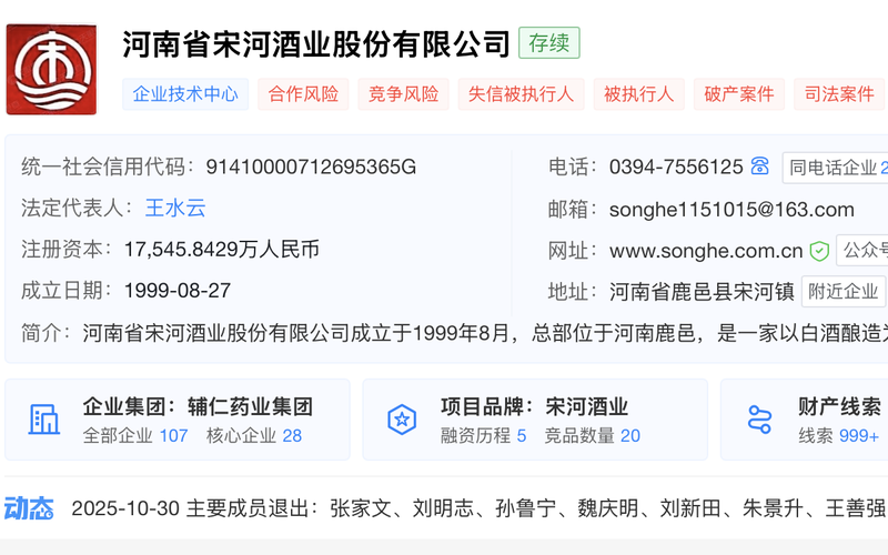宋河酒业近期发生人事大变动。 天眼查截图
